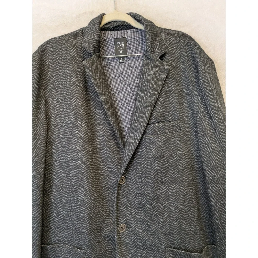 Construct Blazer Men's L Gray Herringbone Two Button Stretch‎ Modern Sport Coat